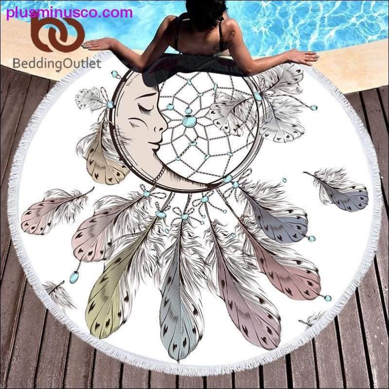 Plus Minus Co BeddingOutlet Moon and Dreamcatcher Tassel Mandala Tapestry Bohemian Round Beach Towel Toalla