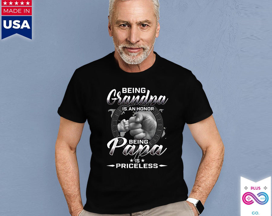 Plus Minus Co Being Grandpa Is An Honor Being Papa Is Priceless Father T-Shirts, Father's day gift, Dads T Shirt, Grandpas T-Shirt, Gift For Dad