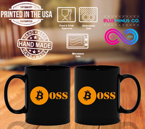 Plus Minus Co Bitcoin Boss Mug For Blockchain Crypto Currency Traders Black Mugs, Bitcoin Gifts - Gifts For Crypto Lovers, Gifts For Bitcoin Lovers