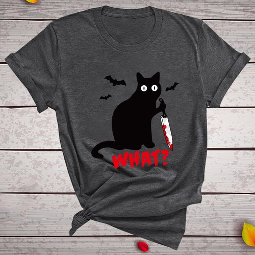 Plus Minus Co Black Cat What Tshirt Murderous Cat Knife Women Funny