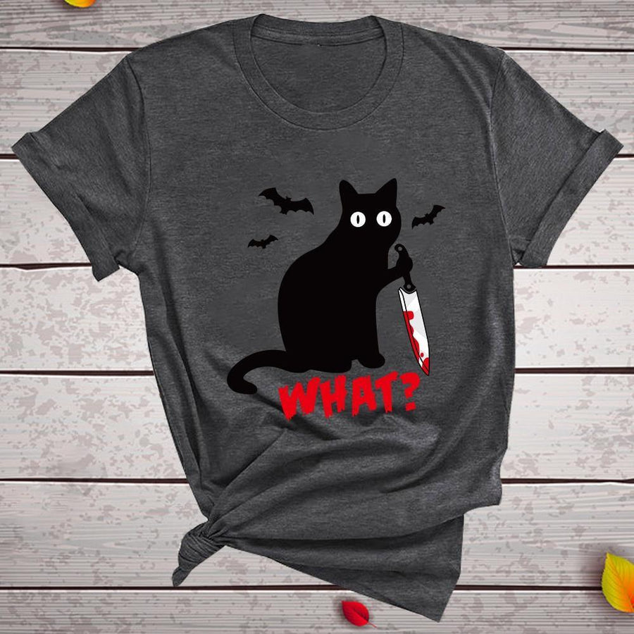Plus Minus Co Black Cat What Tshirt Murderous Cat Knife Women Funny