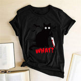 Plus Minus Co Black Cat What Tshirt Murderous Cat Knife Women Funny, view 2