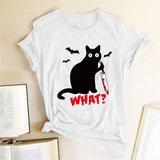 Plus Minus Co Black Cat What Tshirt Murderous Cat Knife Women Funny, view 3