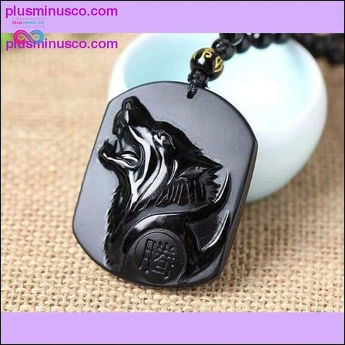 Plus Minus Co Black Obsidian Carving Wolf Head Amulet pendant free