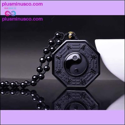 Plus Minus Co Black Obsidian Natural Stone Yin Yang Pendant Necklace With