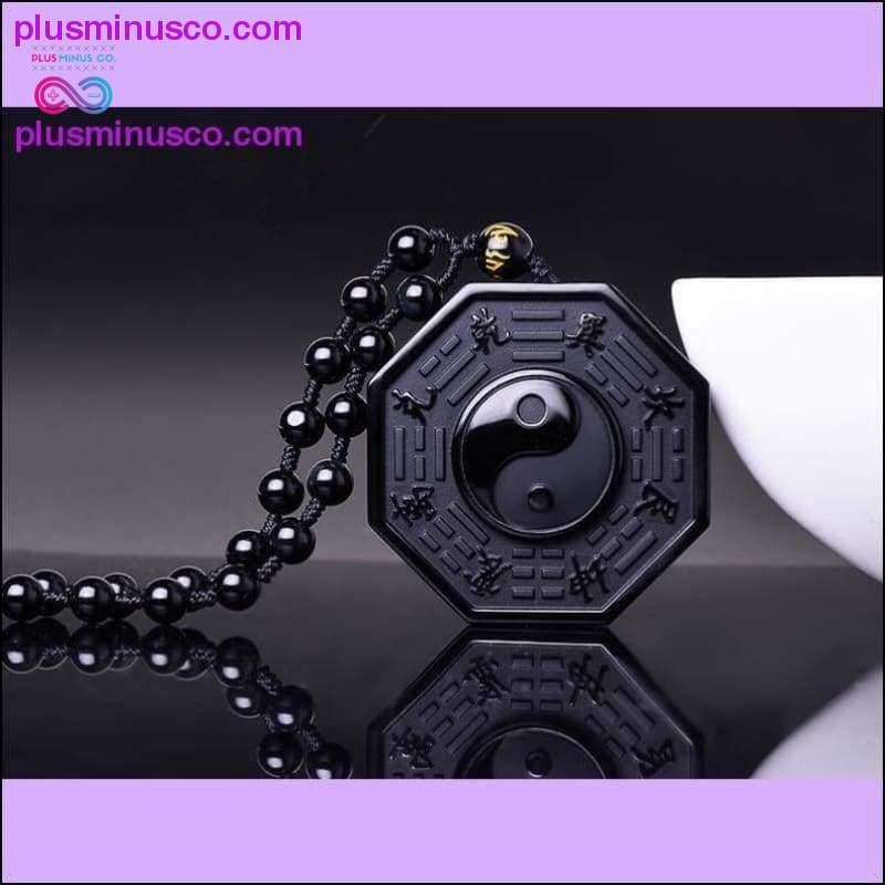 Plus Minus Co Black Obsidian Natural Stone Yin Yang Pendant Necklace With