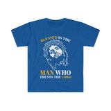 Plus Minus Co Blessed is the man who trusts the Lord, Unisex Soft style T-Shirt, view 2