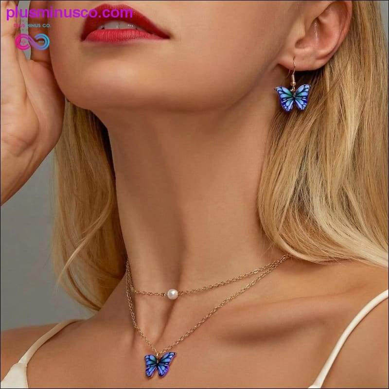 Plus Minus Co Blue Butterfly Pendant Necklace for Women Lovely Harajuku