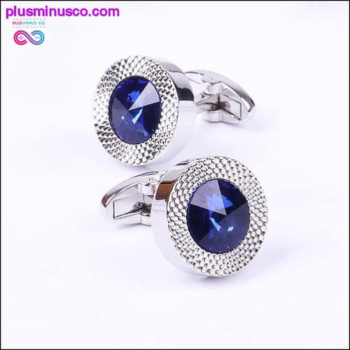 Plus Minus Co Blue Crystal Cone Cufflinks Men Classic Brand Blue Prismatic