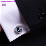 Plus Minus Co Blue Crystal Cone Cufflinks Men Classic Brand Blue Prismatic, view 3