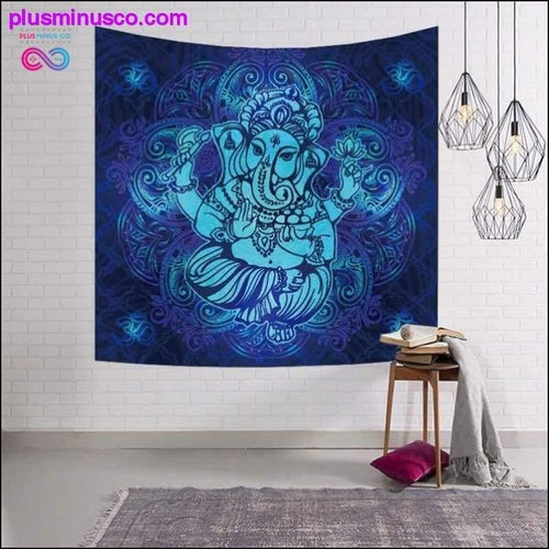 Plus Minus Co Blue Elephant Tapestry India Home Textile Mandala Tapestry