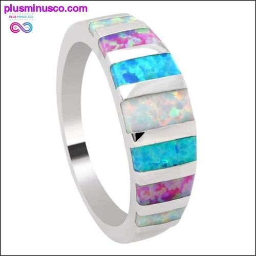 Plus Minus Co Blue Fire Opal Silver color Rainbow Ring