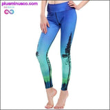 Plus Minus Co Blue Green Weed Leaf Prints Elastic Slim Fitness Workout, view 5