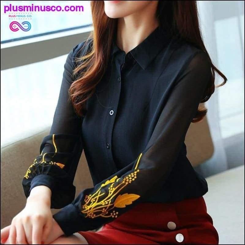 Plus Minus Co Blusas mujer de moda chiffon blouse black button solid