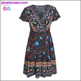 Plus Minus Co Bohemian floral mini women summer dress festa V neck ruffle, view 4