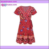 Plus Minus Co Bohemian floral mini women summer dress festa V neck ruffle, view 6