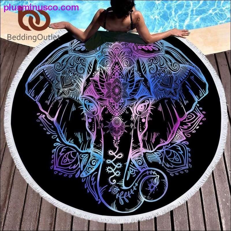 Plus Minus Co Bohemian Round Beach Towel Boho Indian Tassel Tapestry Floral Yoga Mat Lotus Flower Toalla Blanket