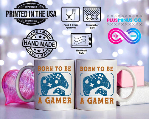 Plus Minus Co Born To Be A Gamer Mugs, Born To Be A Gamer White Mugs,Video Game mug, Online Gamer Gift, Game Controller, Video Game Lover, Boys Teens