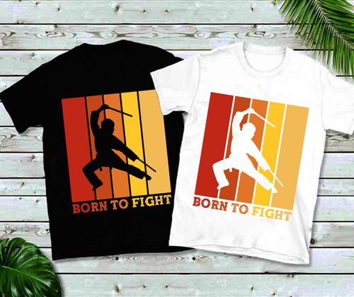 Plus Minus Co Born to Fight Marital Arts Karate T Shirt Gym Clothing Weight Training Workout Exercise Kick Boxing MMA Taekwondo Martial Arts Gym