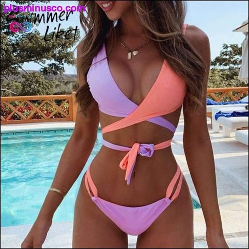 Plus Minus Co Brazilian Neon Bandage Push-Up High Cut Swimsuit