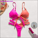 Plus Minus Co Brazilian Neon Bandage Push-Up High Cut Swimsuit, view 3