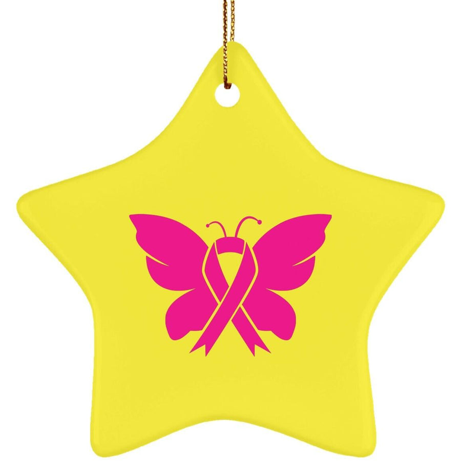 Plus Minus Co Breast Cancer Awareness Ceramic Star Ornament,In October We Wear Pink, Sublimation Design, Butterfly Breast Cancer Awareness, pink Butterfly