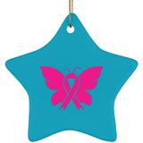 Plus Minus Co Breast Cancer Awareness Ceramic Star Ornament,In October We Wear Pink, Sublimation Design, Butterfly Breast Cancer Awareness, pink Butterfly, view 2