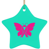 Plus Minus Co Breast Cancer Awareness Ceramic Star Ornament,In October We Wear Pink, Sublimation Design, Butterfly Breast Cancer Awareness, pink Butterfly, view 3