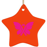 Plus Minus Co Breast Cancer Awareness Ceramic Star Ornament,In October We Wear Pink, Sublimation Design, Butterfly Breast Cancer Awareness, pink Butterfly, view 4