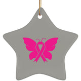 Plus Minus Co Breast Cancer Awareness Ceramic Star Ornament,In October We Wear Pink, Sublimation Design, Butterfly Breast Cancer Awareness, pink Butterfly, view 5