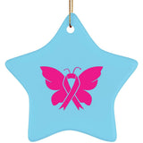 Plus Minus Co Breast Cancer Awareness Ceramic Star Ornament,In October We Wear Pink, Sublimation Design, Butterfly Breast Cancer Awareness, pink Butterfly, view 6