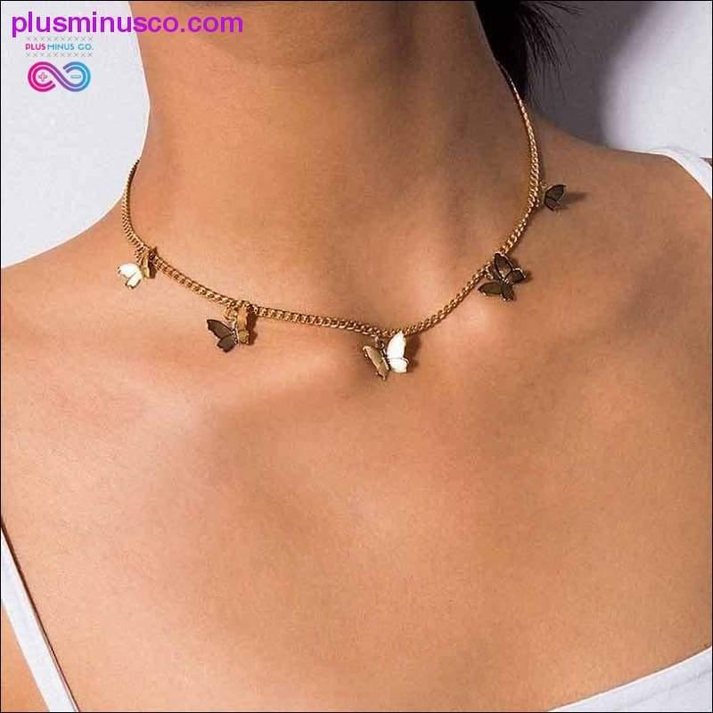 Plus Minus Co Butterfly Necklace Vintage Metallic Golden Large Chain