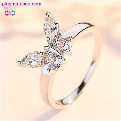 Plus Minus Co Butterfly Shining Crystal Zircon Ring for Women Princess
