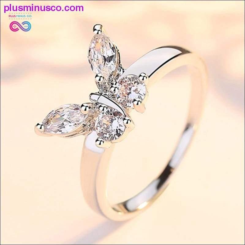 Plus Minus Co Butterfly Shining Crystal Zircon Ring for Women Princess