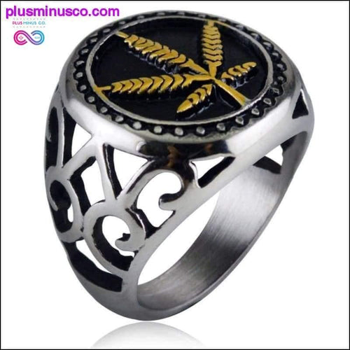 Plus Minus Co Cannabis Symbol Stainless Steel Ring || PlusMinusco.com