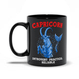 Plus Minus Co Capricorn Qualities  Introvert, Practical, Reliable Black Mugs, Capricon Zodiac design Mug, Capricon Gift ideas, December Born, January Born, view 2