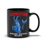 Plus Minus Co Capricorn Qualities  Introvert, Practical, Reliable Black Mugs, Capricon Zodiac design Mug, Capricon Gift ideas, December Born, January Born, view 5
