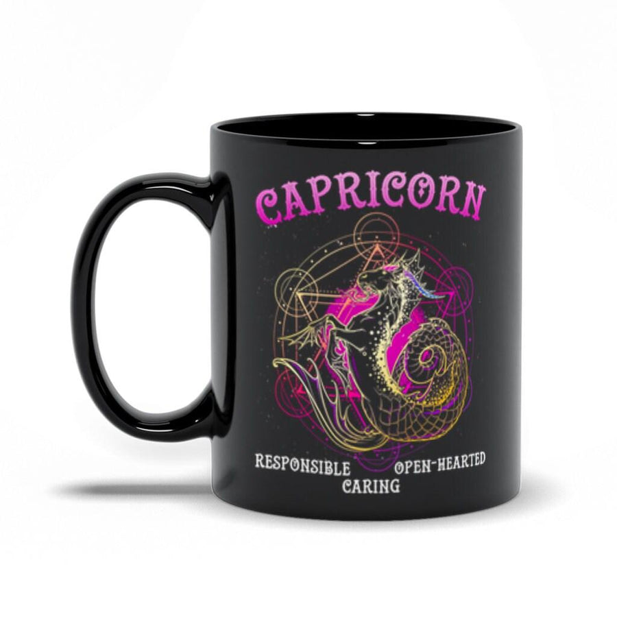 Plus Minus Co Capricorn | Responsible, Caring ,Open-Hearted Black Mugs