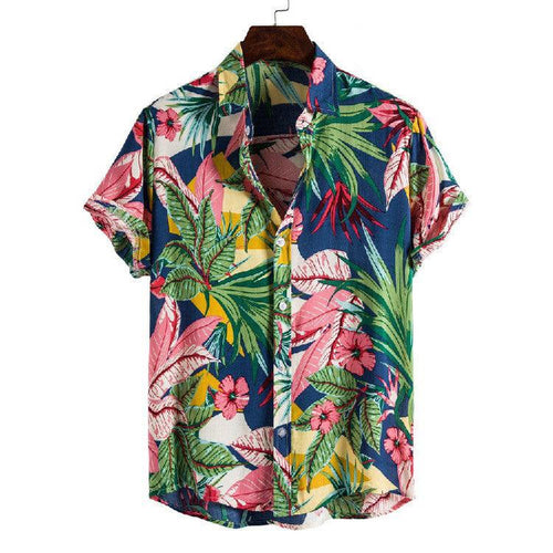 Plus Minus Co Men's Short Sleeve Hawaiian Shirt Tropical Print Casual Button Down Aloha Shirt