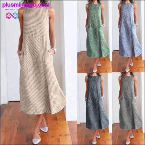 Plus Minus Co Casual Maxi Dress Sleeveless Linen Women Long Summer Dress