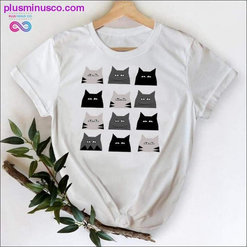 Plus Minus Co Cat Face Funny Cartoon Girl Printing 90s Spring Summer Top