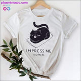 Plus Minus Co Cat Face Funny Cartoon Girl Printing 90s Spring Summer Top, view 3