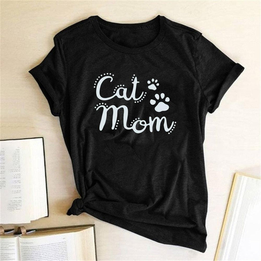 Plus Minus Co Cat Mom Print Funny Women T-shirt Casual Short Sleeve Summer Cut T-shirt Women Clothes Harajuku Tee Shirts Camisetas Mujer Tops