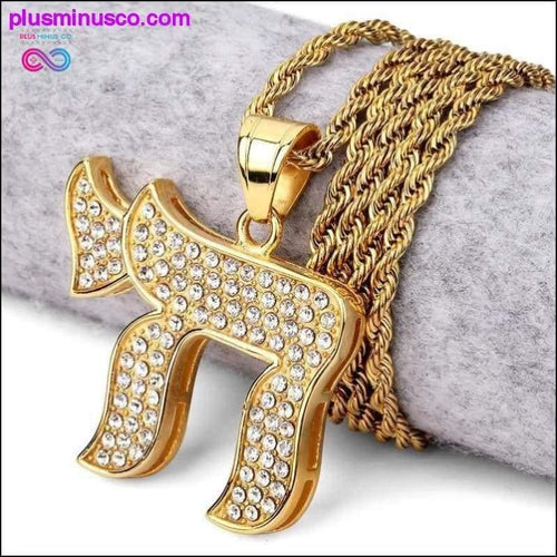 Plus Minus Co CHAI The Jewish Symbol Rhinestone Pendant Gold Plated