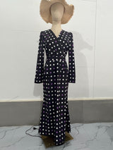 Plus Minus Co Chic French polka dot dress, elegant V-neck, buttocks wrapped skirt, lace up waist, slimming bottom skirt, view 2