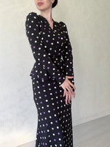 Plus Minus Co Chic French polka dot dress, elegant V-neck, buttocks wrapped skirt, lace up waist, slimming bottom skirt, view 3