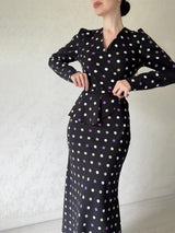 Plus Minus Co Chic French polka dot dress, elegant V-neck, buttocks wrapped skirt, lace up waist, slimming bottom skirt, view 4