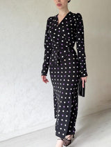 Plus Minus Co Chic French polka dot dress, elegant V-neck, buttocks wrapped skirt, lace up waist, slimming bottom skirt, view 5