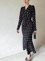 Plus Minus Co Chic French polka dot dress, elegant V-neck, buttocks wrapped skirt, lace up waist, slimming bottom skirt, view 6