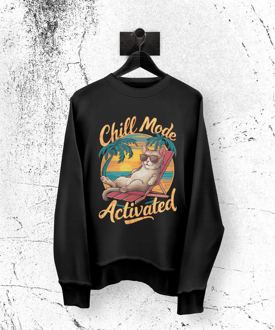Plus Minus Co Chill Cat on Beach Graphic T-Shirt Perfect Summer Vibes Tee